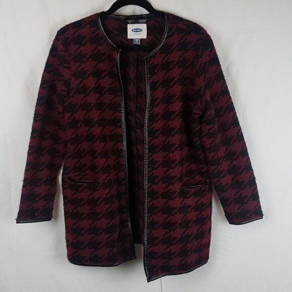 Old Navy XS Red & Black Houndstooth Cardigan - Picture 1 of 10